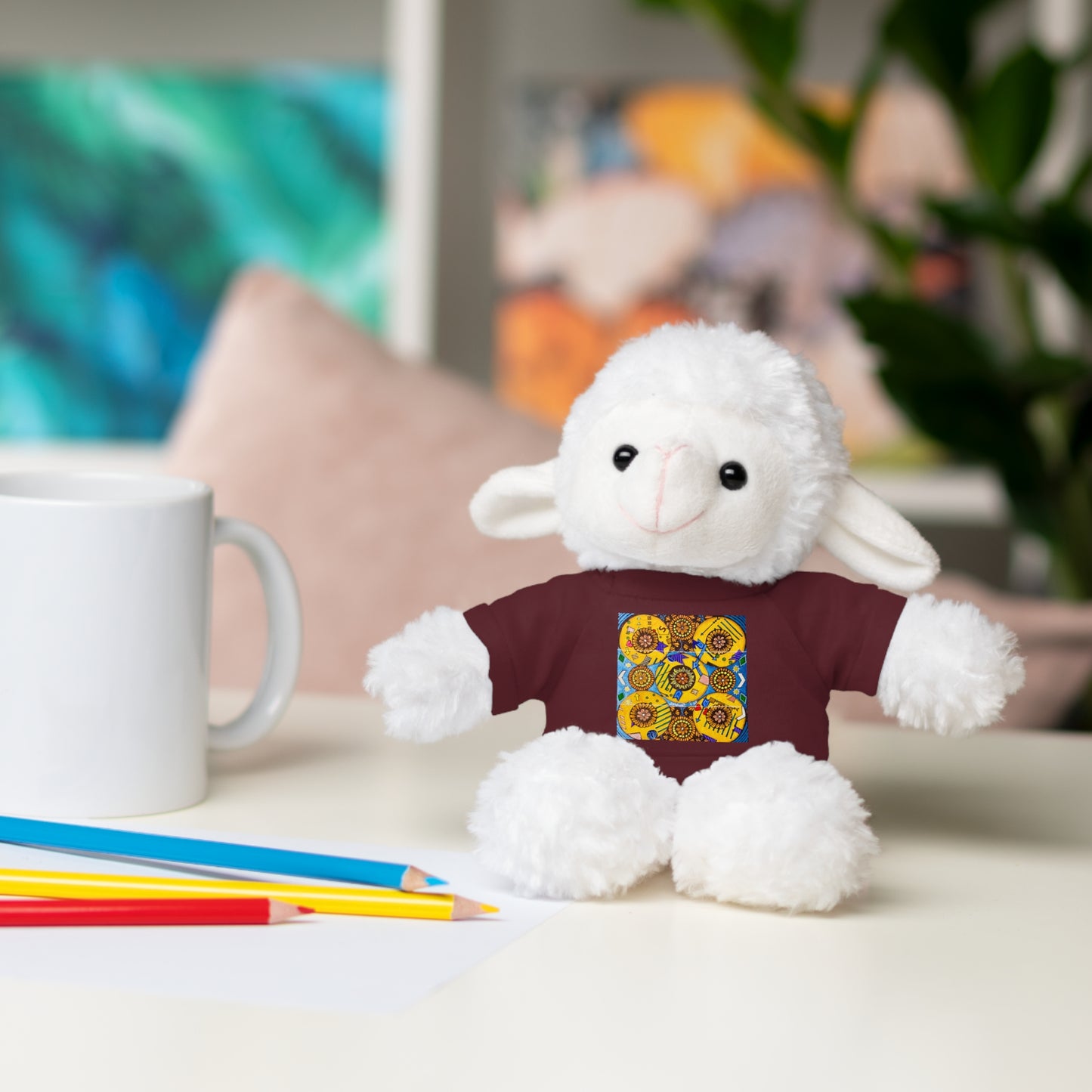 Plush Teddy Bear with Flower Doodle Tee