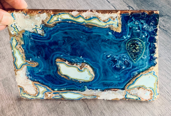 "By The Bay" 5"x7" Mixed Media Crystal and Resin Art