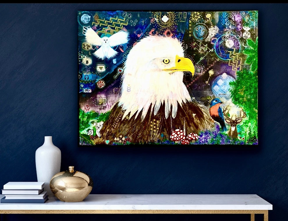 Mystics Eagle and Friends 18"x24" Acrylic on Canvas Painting by Sharmaine Rayner