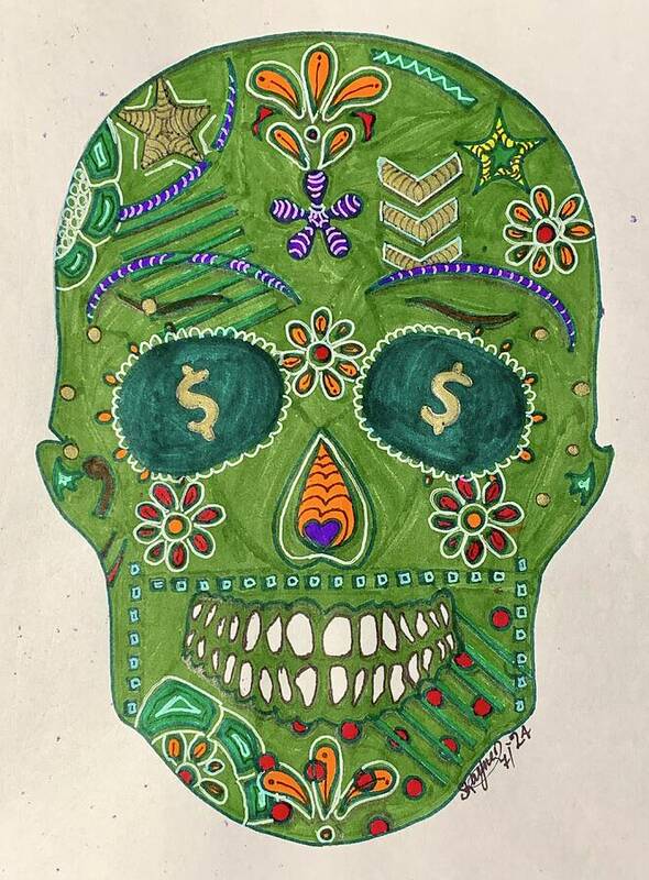 Green Machine Skull Drawing/Doodle - Art Print