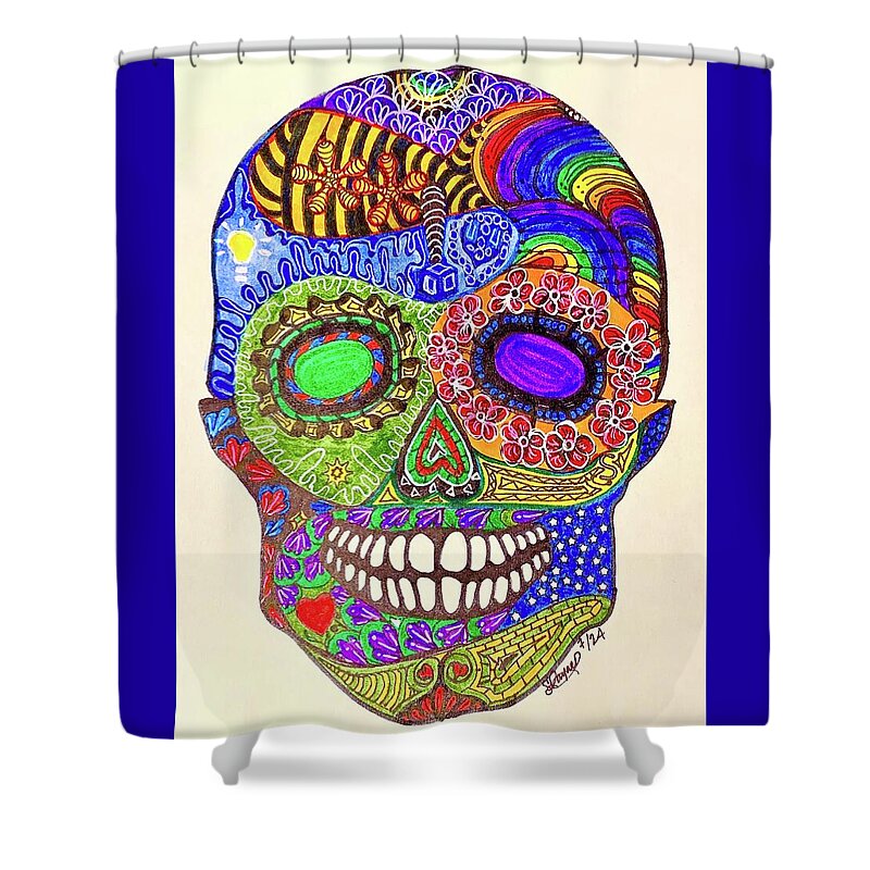 Hippy Sugar Skull Drawing/ Doodle - Shower Curtain