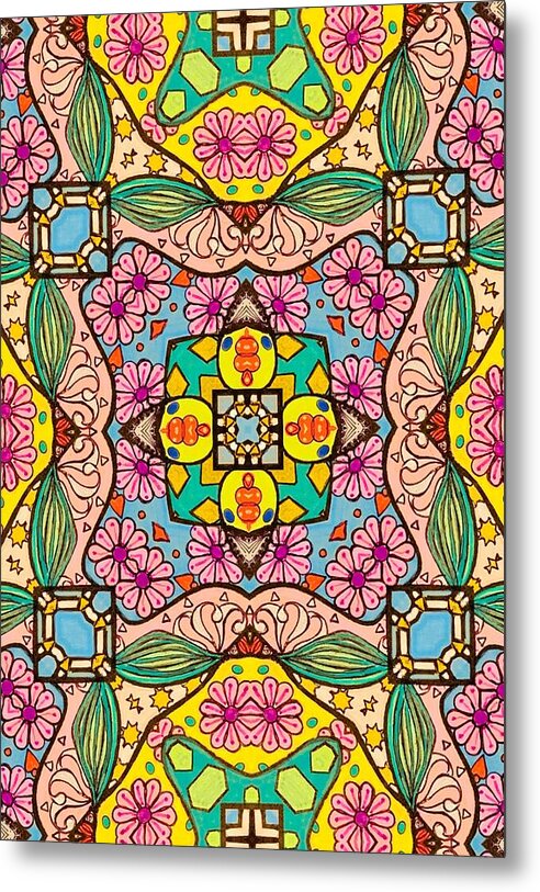 Pink Flower Doodle - Metal Print