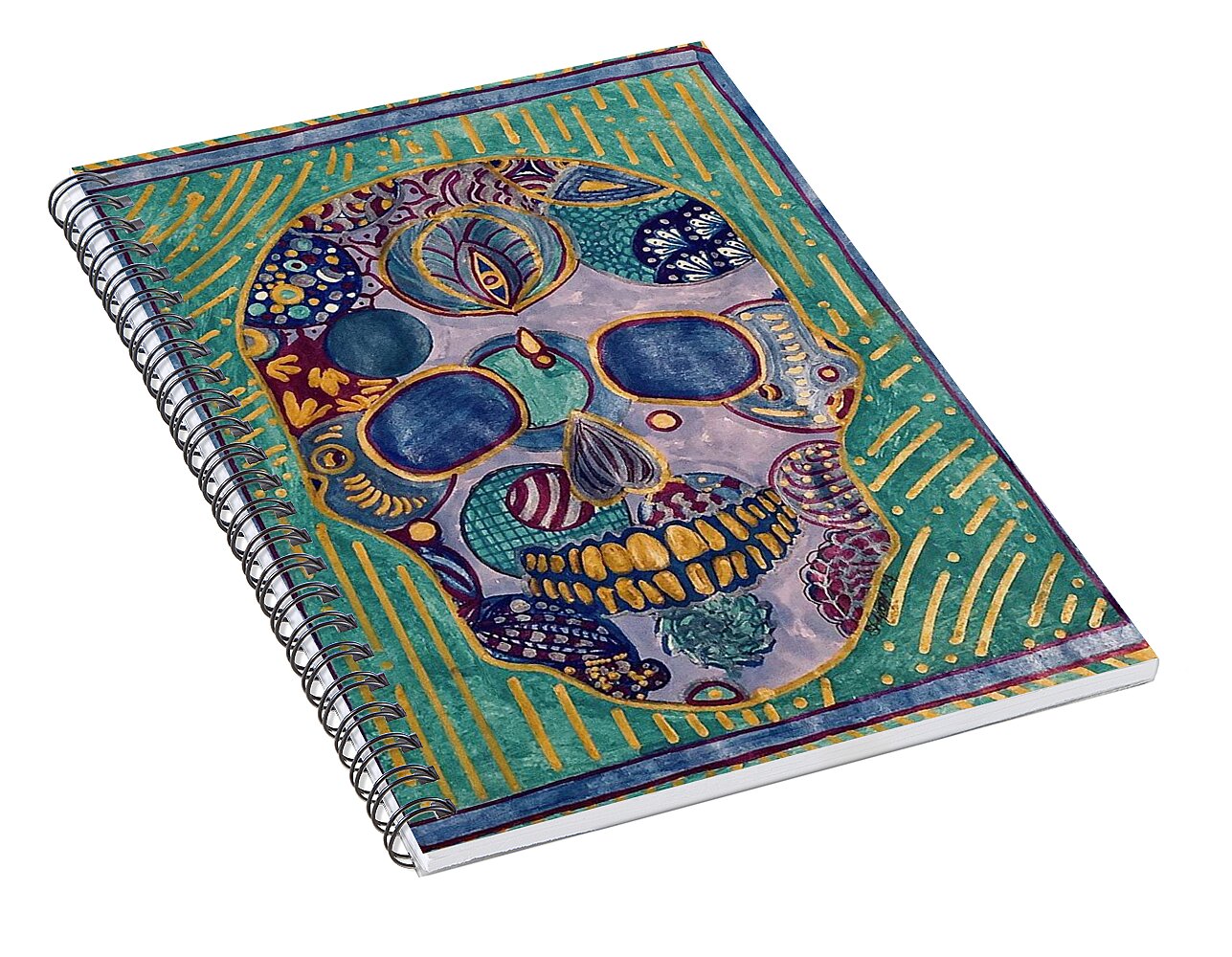 Turquoise Metallic Sugar Skull - Spiral Notebook