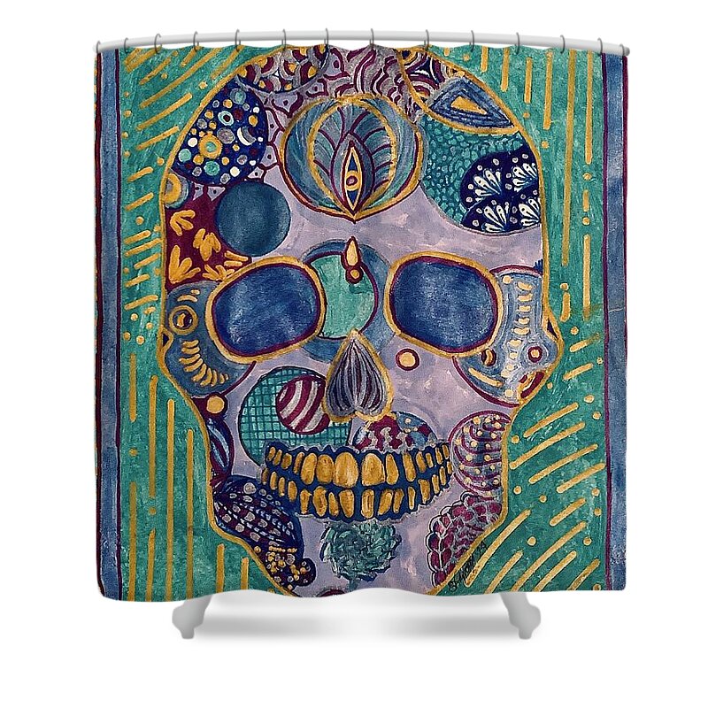 Turquoise Metallic Sugar Skull - Shower Curtain