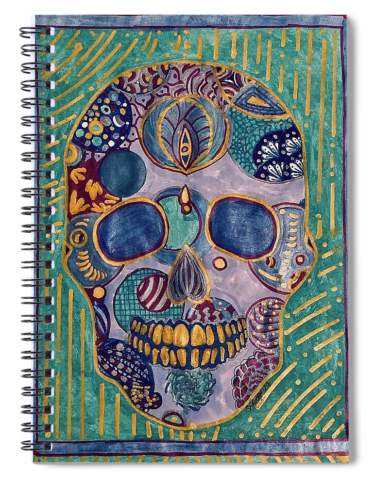Turquoise Metallic Sugar Skull - Spiral Notebook