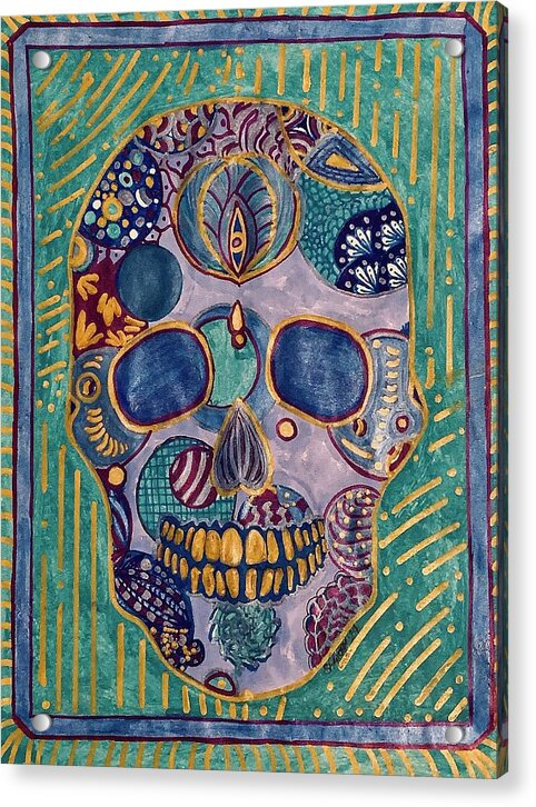 Turquoise Metallic Sugar Skull - Acrylic Print