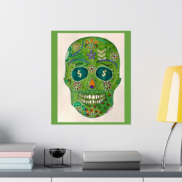 Green Machine Doodle Skull by Sharmaine Rayner Matte Vertical Posters