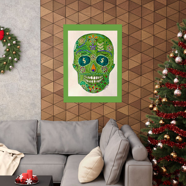 Green Machine Doodle Skull by Sharmaine Rayner Matte Vertical Posters