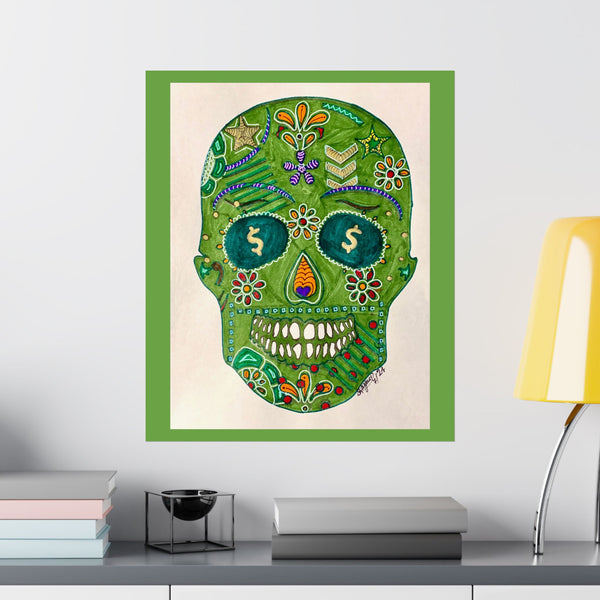 Green Machine Doodle Skull by Sharmaine Rayner Matte Vertical Posters