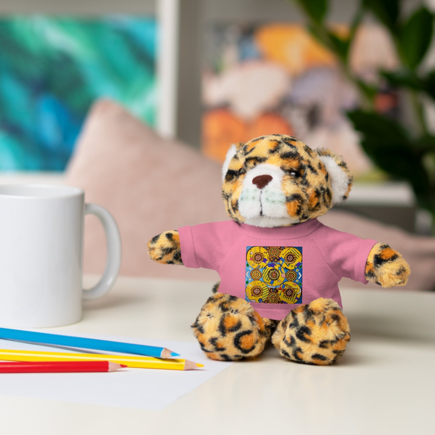 Plush Teddy Bear with Flower Doodle Tee
