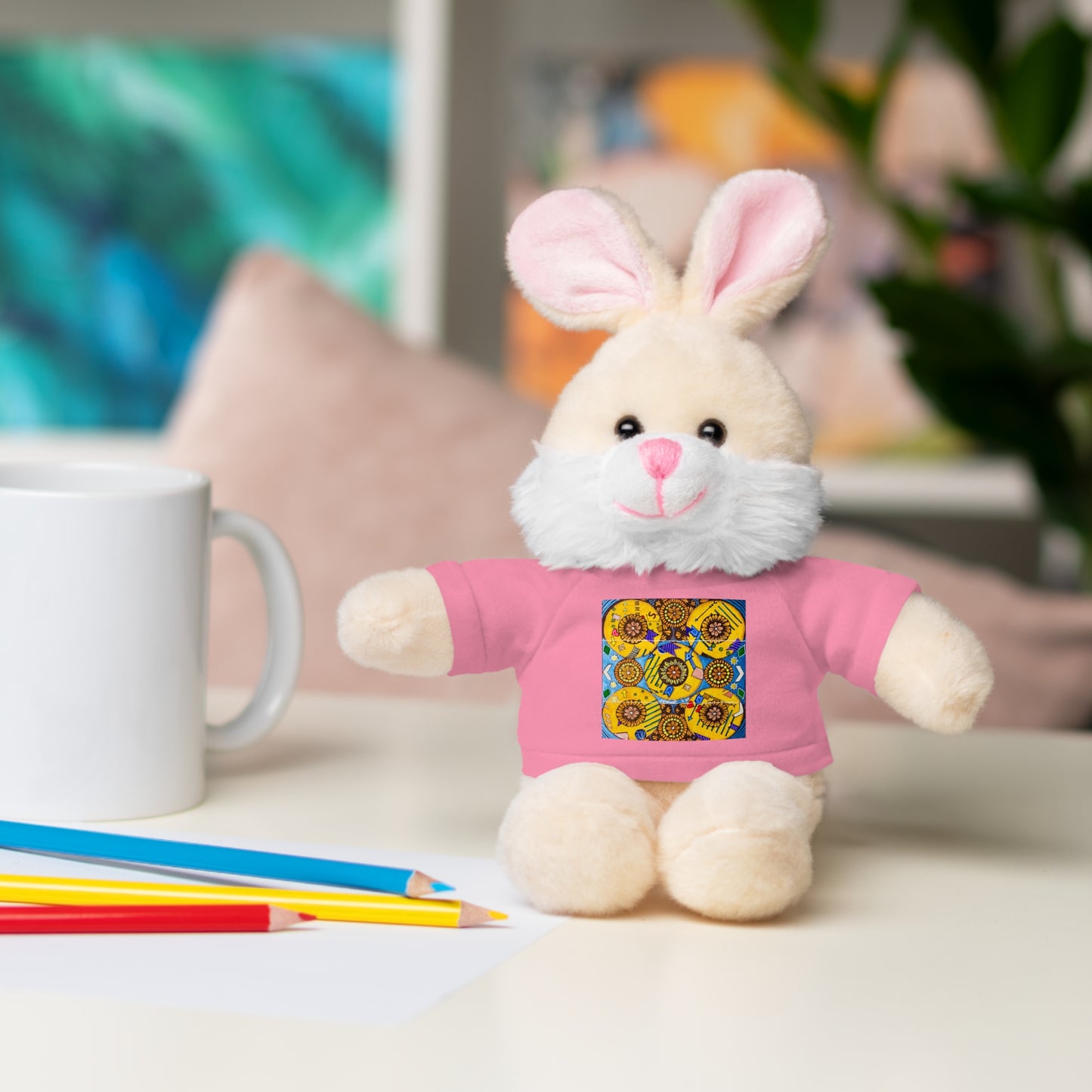 Plush Teddy Bear with Flower Doodle Tee