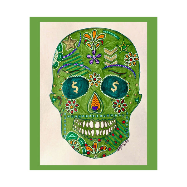 Green Machine Doodle Skull by Sharmaine Rayner Matte Vertical Posters