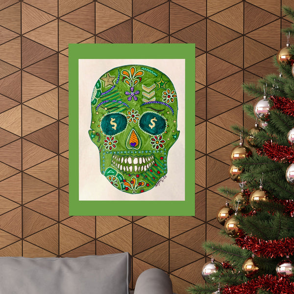 Green Machine Doodle Skull by Sharmaine Rayner Matte Vertical Posters