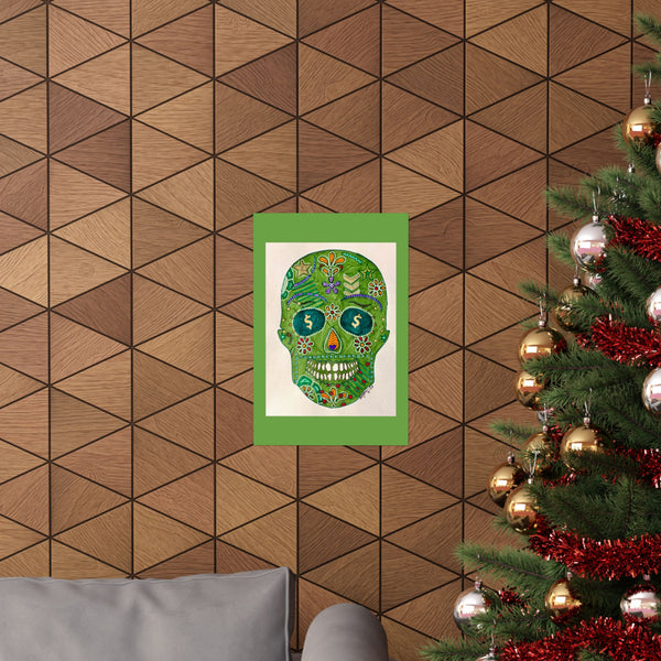 Green Machine Doodle Skull by Sharmaine Rayner Matte Vertical Posters