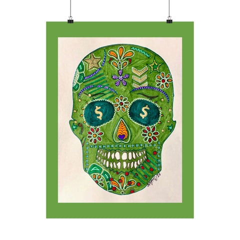 Green Machine Doodle Skull by Sharmaine Rayner Matte Vertical Posters