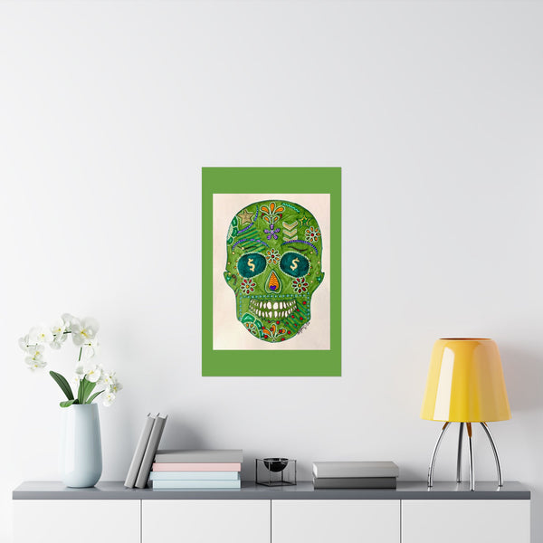 Green Machine Doodle Skull by Sharmaine Rayner Matte Vertical Posters