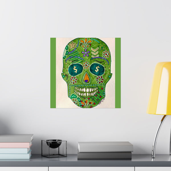 Green Machine Doodle Skull by Sharmaine Rayner Matte Vertical Posters