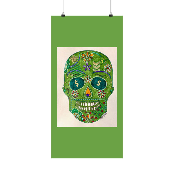 Green Machine Doodle Skull by Sharmaine Rayner Matte Vertical Posters