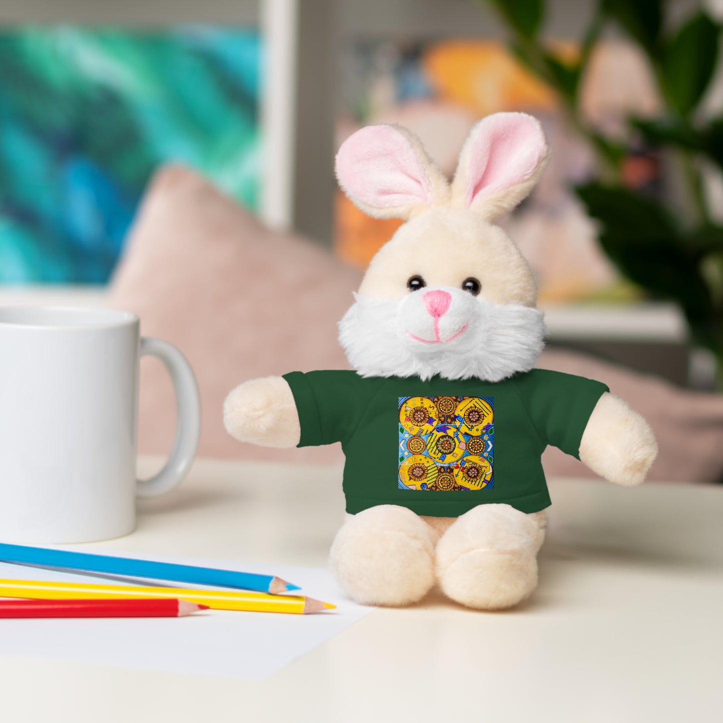 Plush Teddy Bear with Flower Doodle Tee