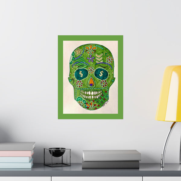 Green Machine Doodle Skull by Sharmaine Rayner Matte Vertical Posters