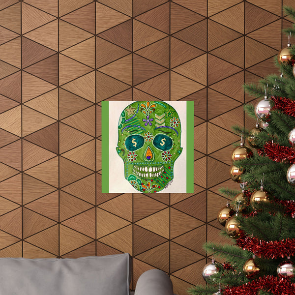 Green Machine Doodle Skull by Sharmaine Rayner Matte Vertical Posters