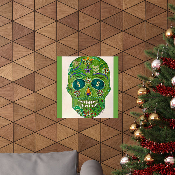 Green Machine Doodle Skull by Sharmaine Rayner Matte Vertical Posters