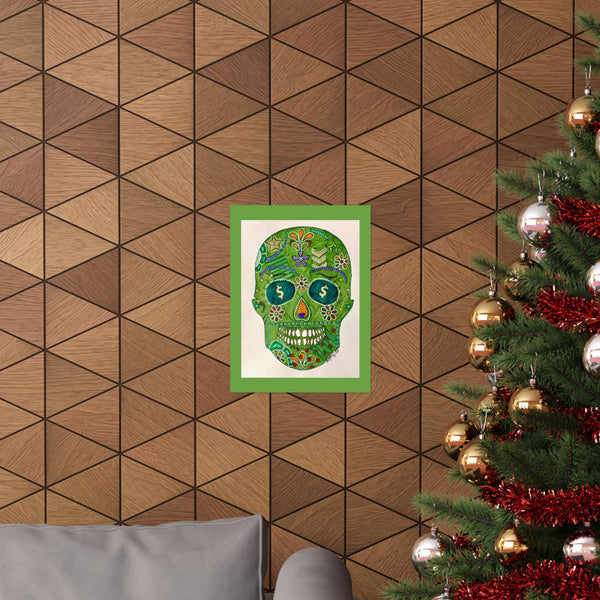 Green Machine Doodle Skull by Sharmaine Rayner Matte Vertical Posters