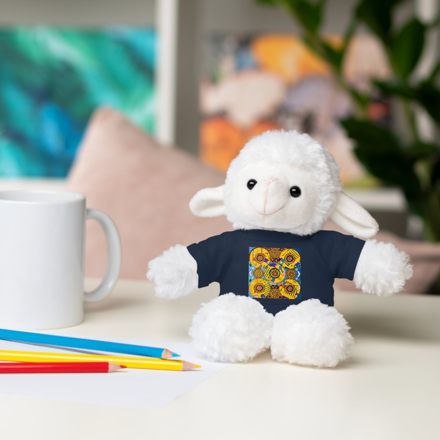 Plush Teddy Bear with Flower Doodle Tee