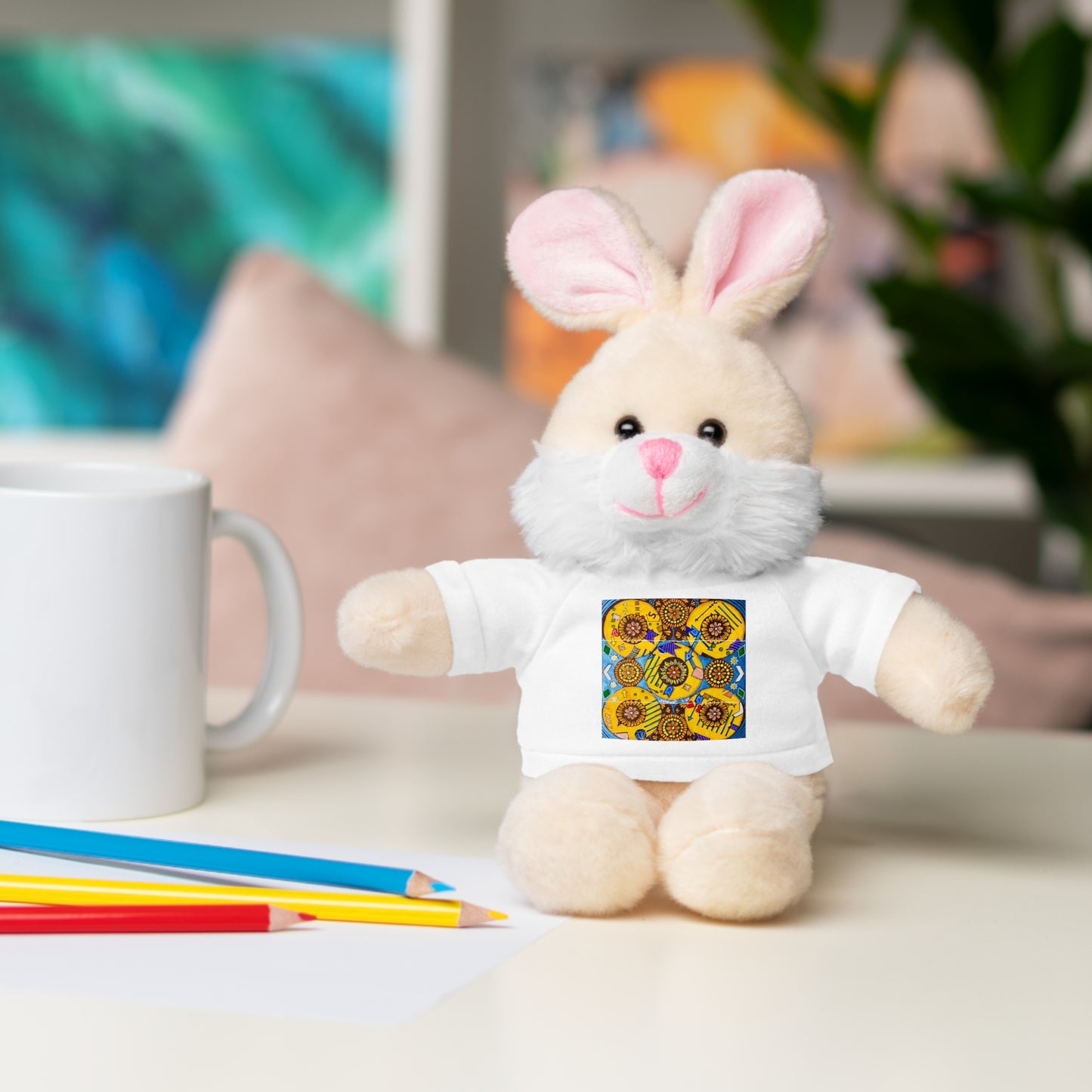 Plush Teddy Bear with Flower Doodle Tee