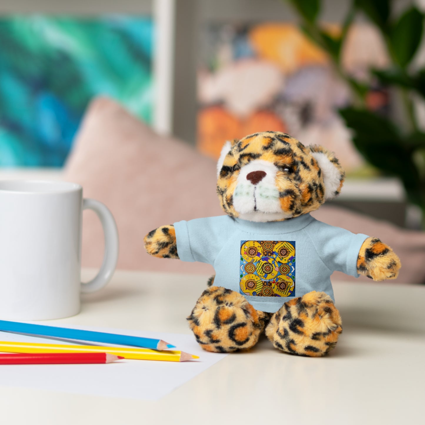 Plush Teddy Bear with Flower Doodle Tee