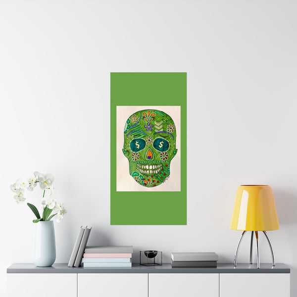 Green Machine Doodle Skull by Sharmaine Rayner Matte Vertical Posters