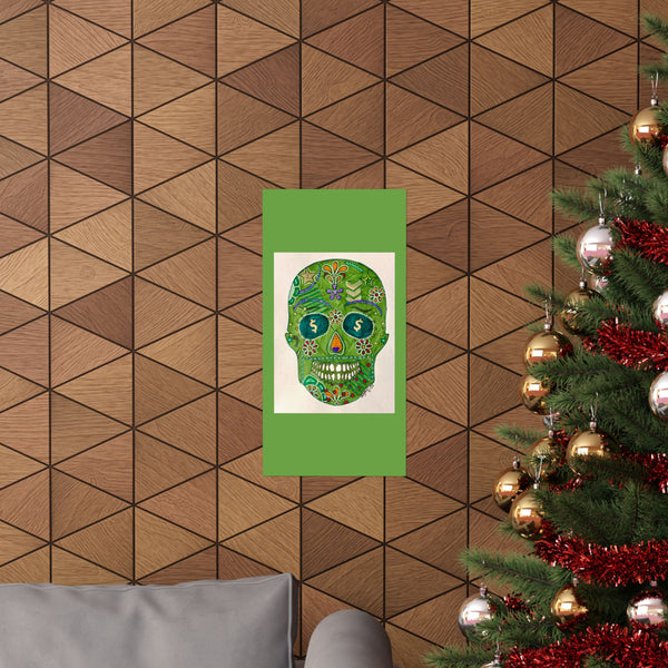 Green Machine Doodle Skull by Sharmaine Rayner Matte Vertical Posters