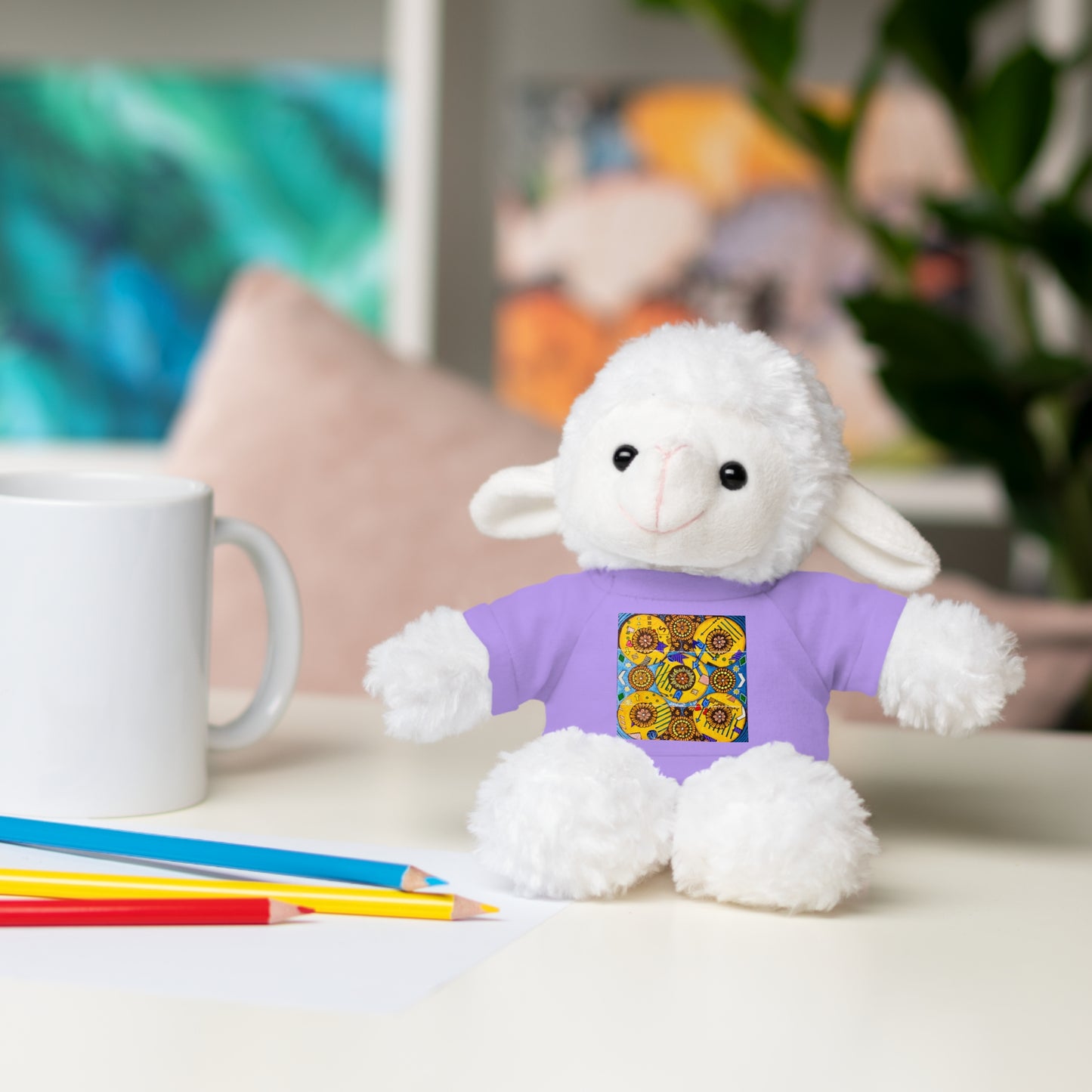 Plush Teddy Bear with Flower Doodle Tee