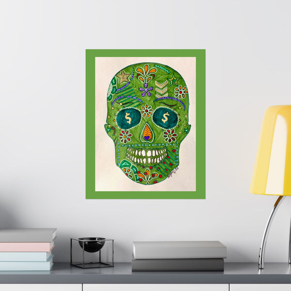 Green Machine Doodle Skull by Sharmaine Rayner Matte Vertical Posters