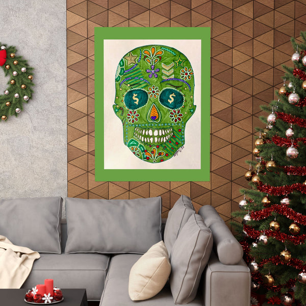 Green Machine Doodle Skull by Sharmaine Rayner Matte Vertical Posters