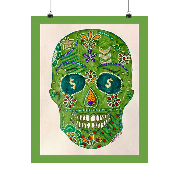 Green Machine Doodle Skull by Sharmaine Rayner Matte Vertical Posters