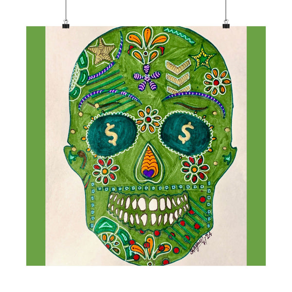 Green Machine Doodle Skull by Sharmaine Rayner Matte Vertical Posters