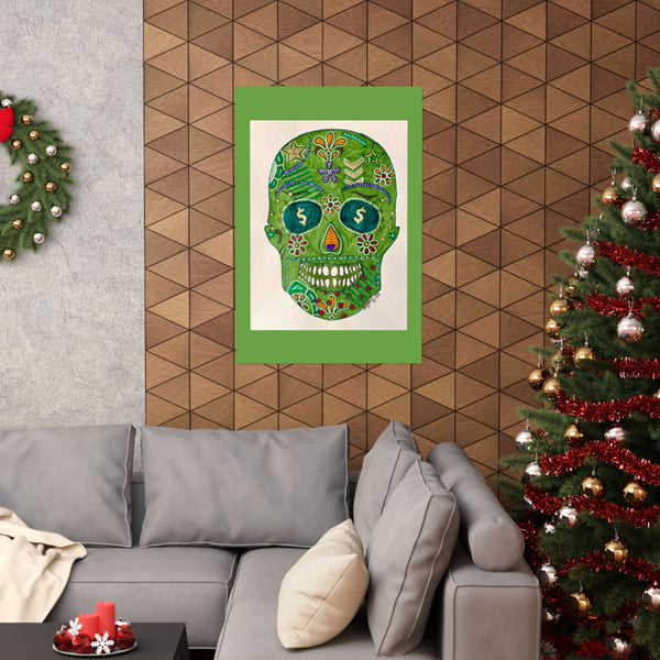 Green Machine Doodle Skull by Sharmaine Rayner Matte Vertical Posters