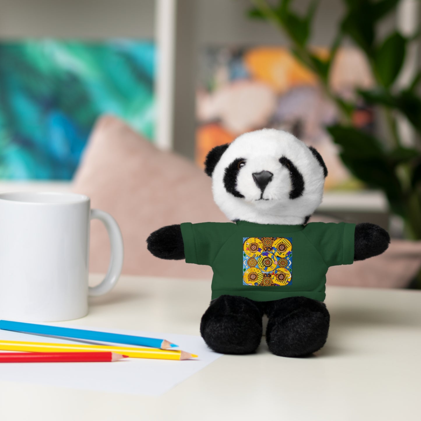 Plush Teddy Bear with Flower Doodle Tee