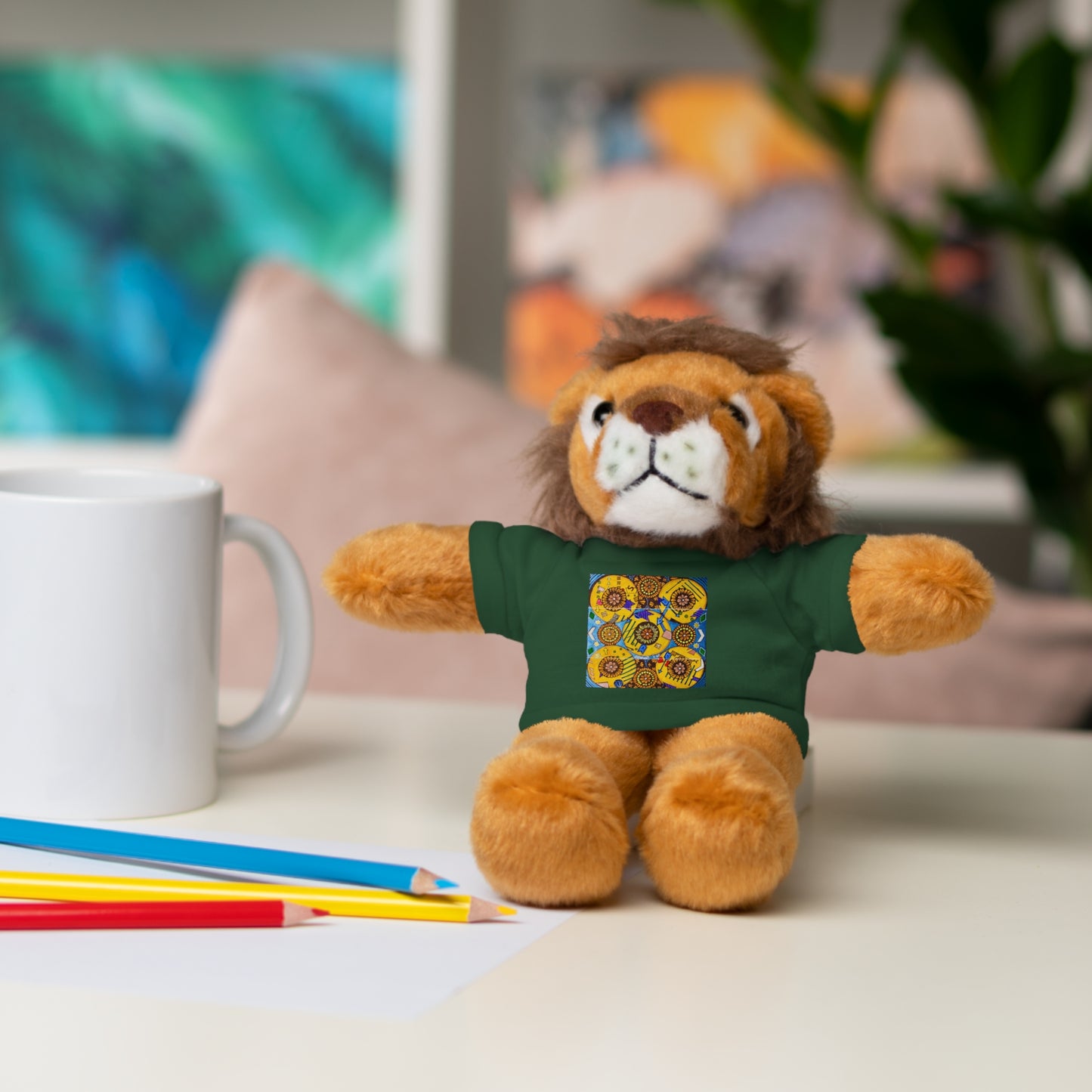 Plush Teddy Bear with Flower Doodle Tee