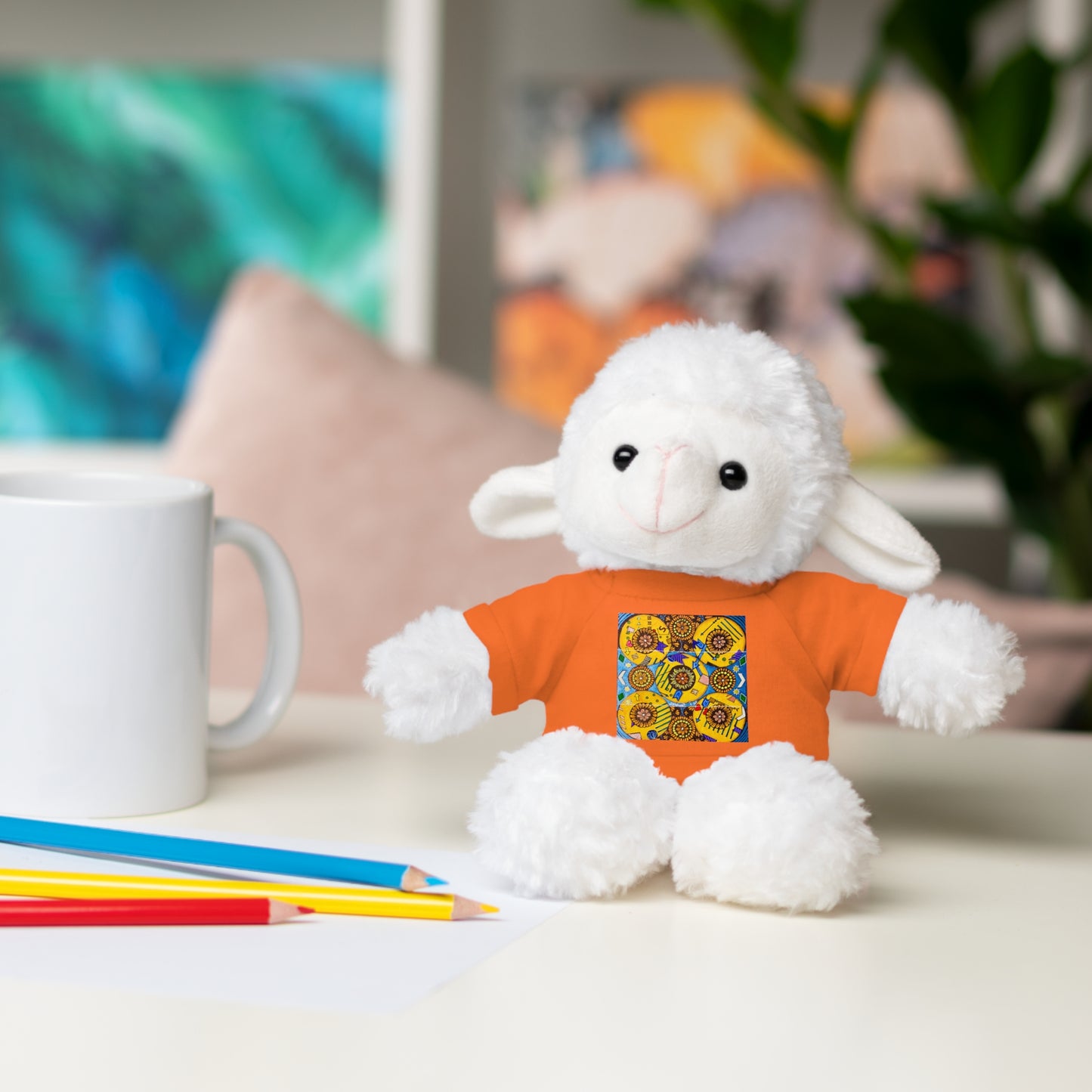 Plush Teddy Bear with Flower Doodle Tee