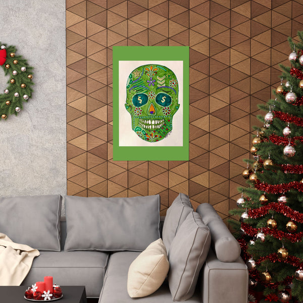 Green Machine Doodle Skull by Sharmaine Rayner Matte Vertical Posters