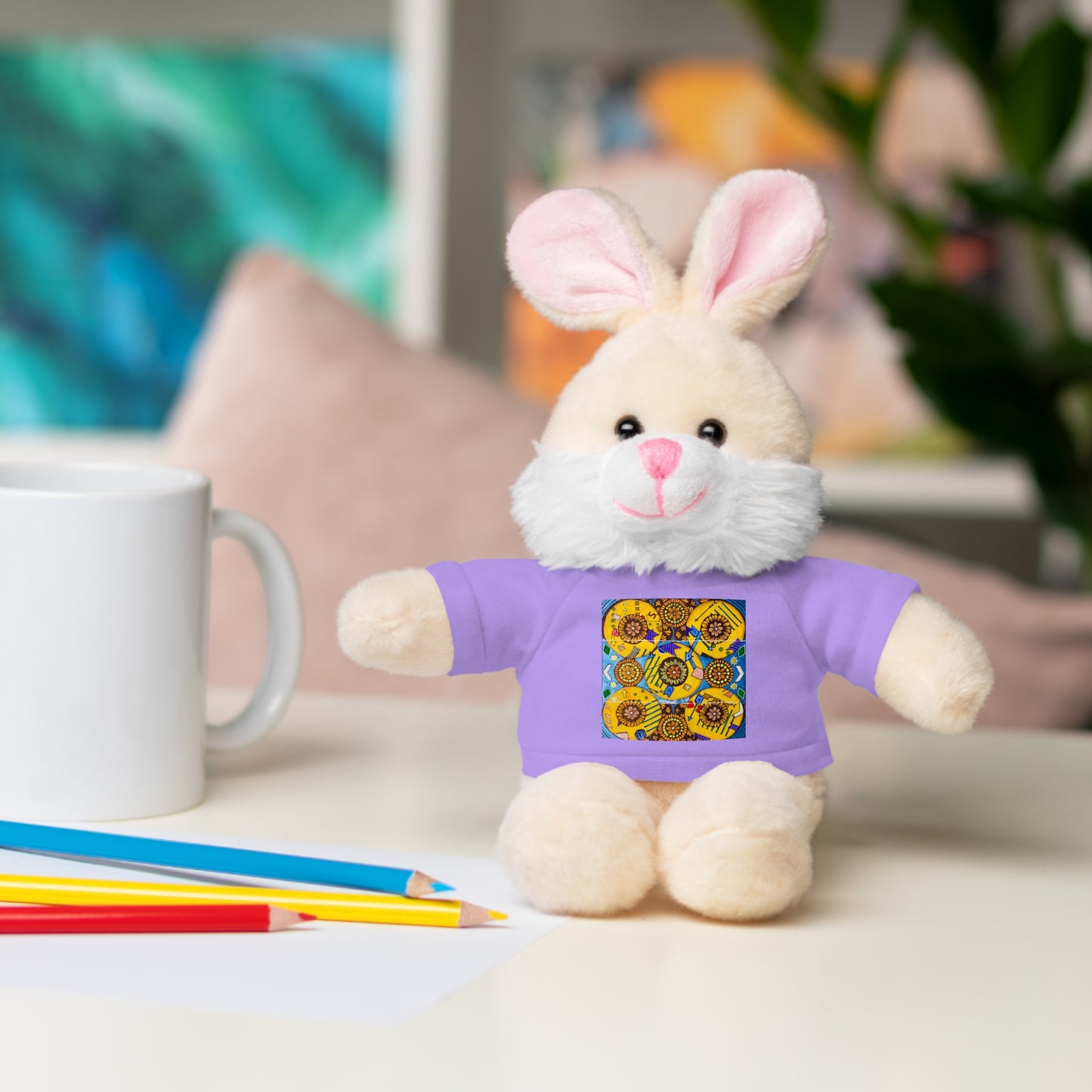 Plush Teddy Bear with Flower Doodle Tee