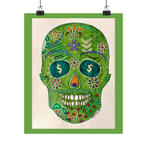 Green Machine Doodle Skull by Sharmaine Rayner Matte Vertical Posters