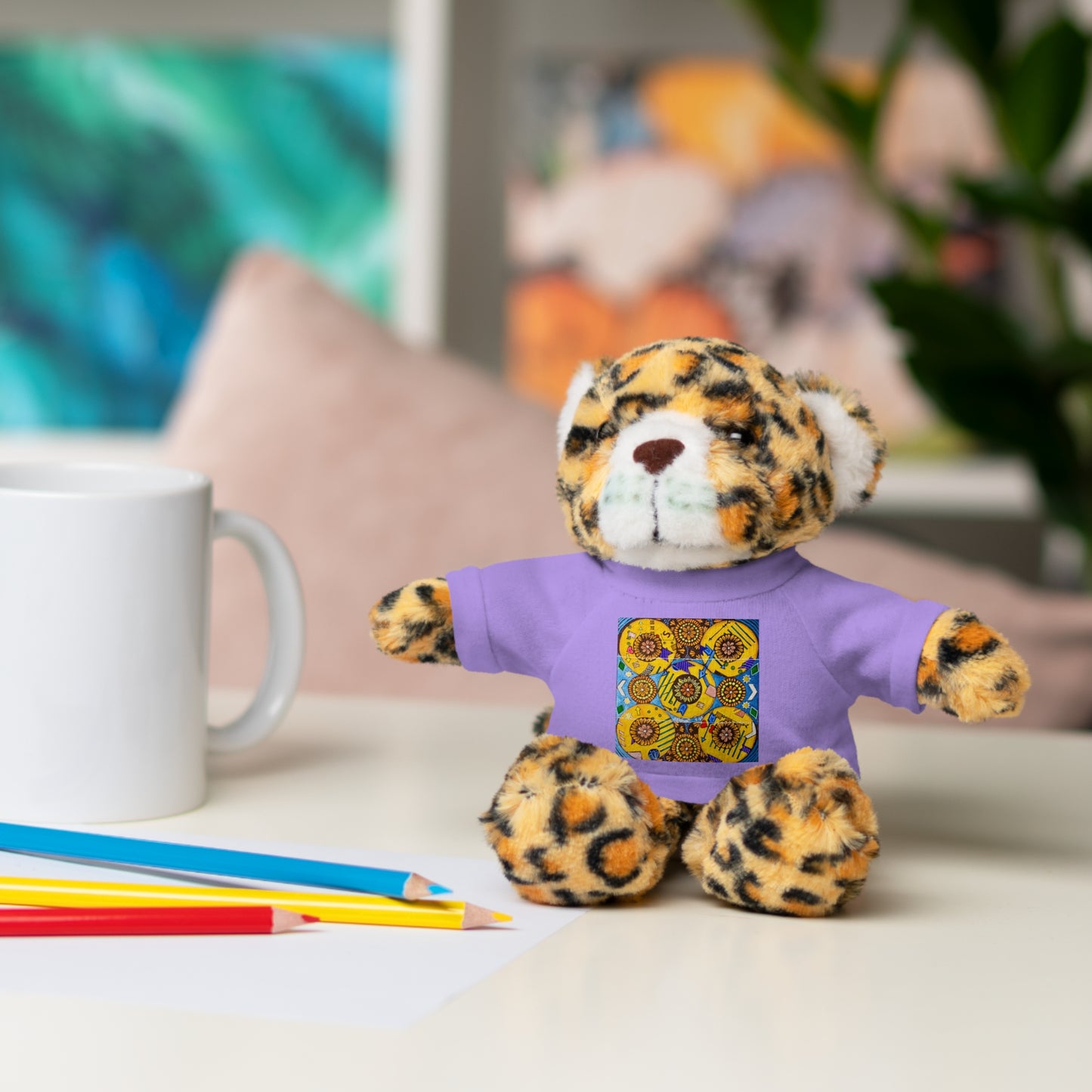 Plush Teddy Bear with Flower Doodle Tee