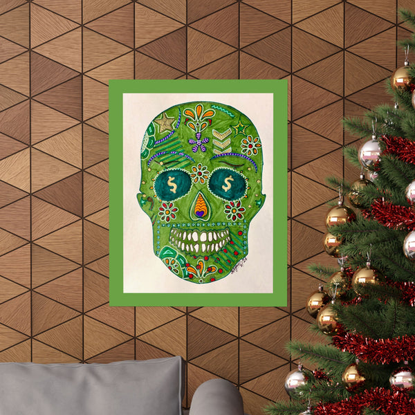 Green Machine Doodle Skull by Sharmaine Rayner Matte Vertical Posters