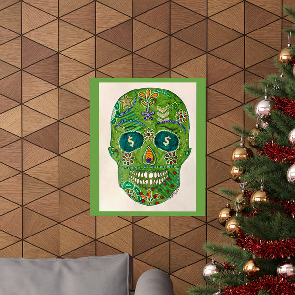 Green Machine Doodle Skull by Sharmaine Rayner Matte Vertical Posters