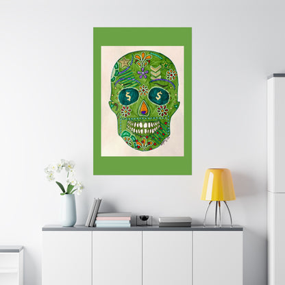 Green Machine Doodle Skull by Sharmaine Rayner Matte Vertical Posters