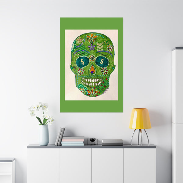 Green Machine Doodle Skull by Sharmaine Rayner Matte Vertical Posters