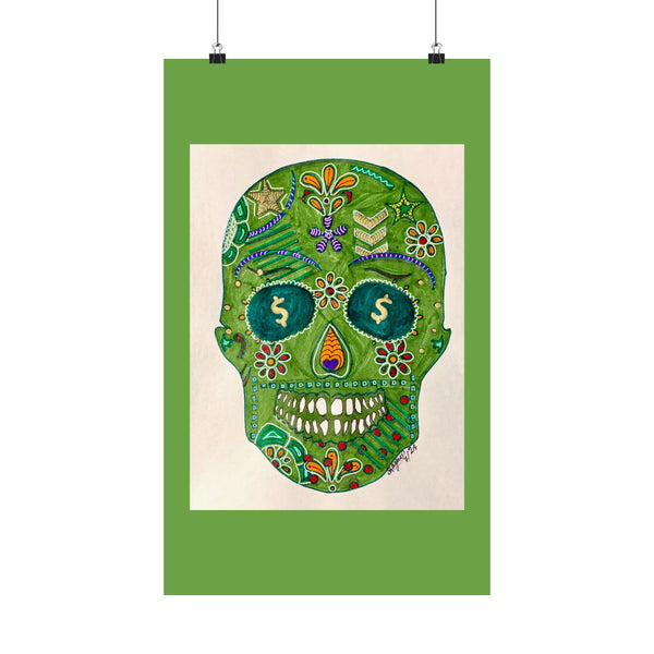 Green Machine Doodle Skull by Sharmaine Rayner Matte Vertical Posters